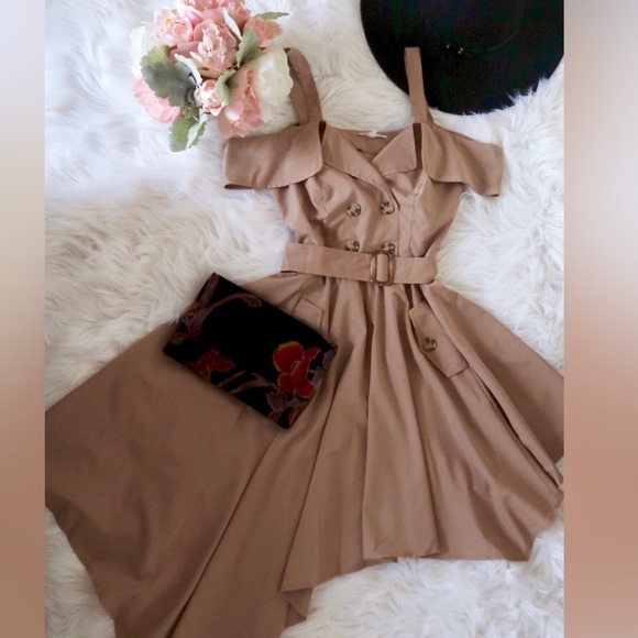 PENELOPE-‘Trench Coat' Dress in Olive or Tan - Picture 3 of 8